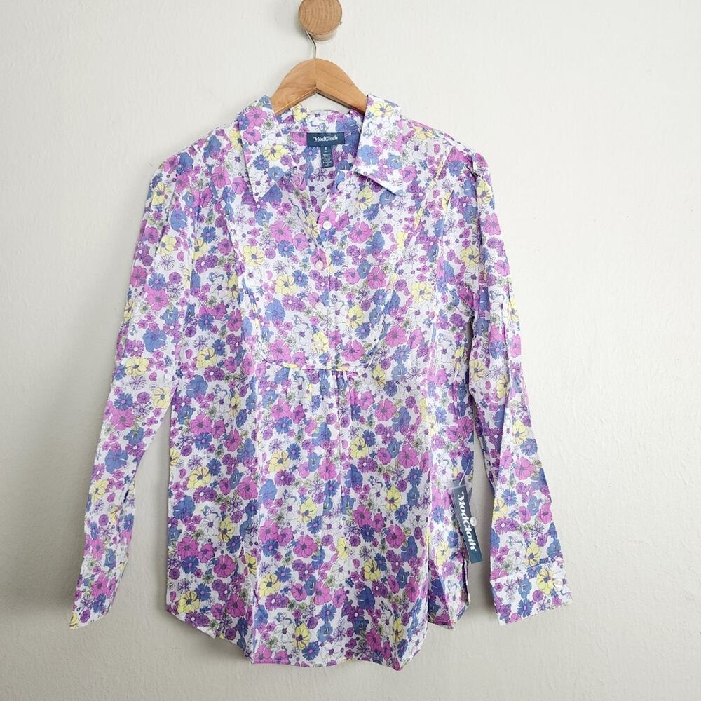 NEW Modcloth Pleasantries Floral Patch Long Sleeve Button Down Blouse Small